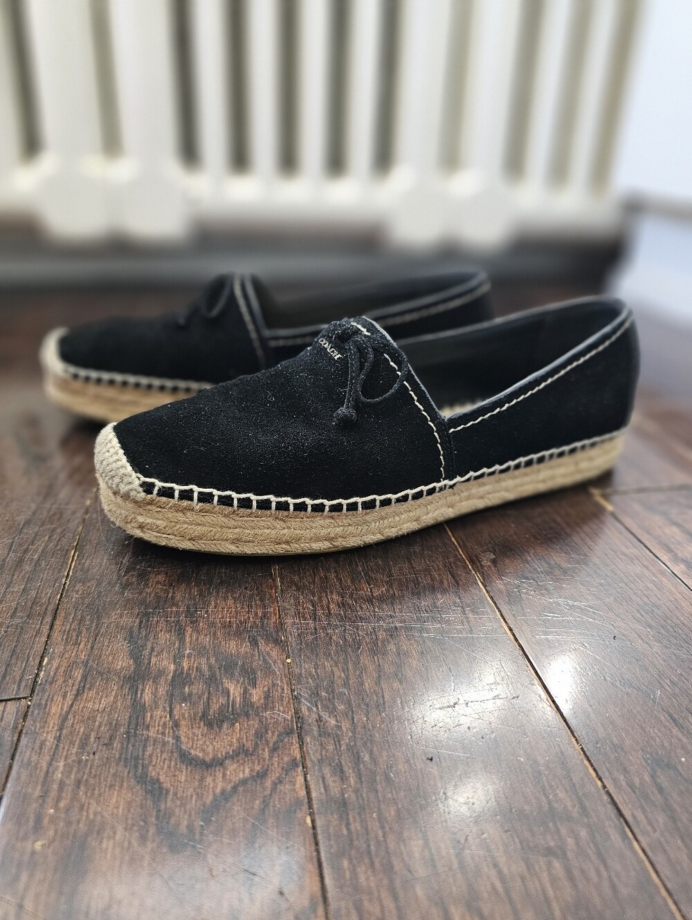 Coach Rae Black Suede Espadrille Platform Flats Size 9